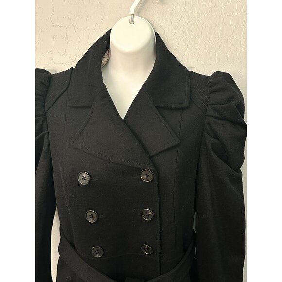 Bird by Juicy Couture Black Wool/Cashmere Puff Shoulder Double Breasted Coat S - Picture 5 of 12